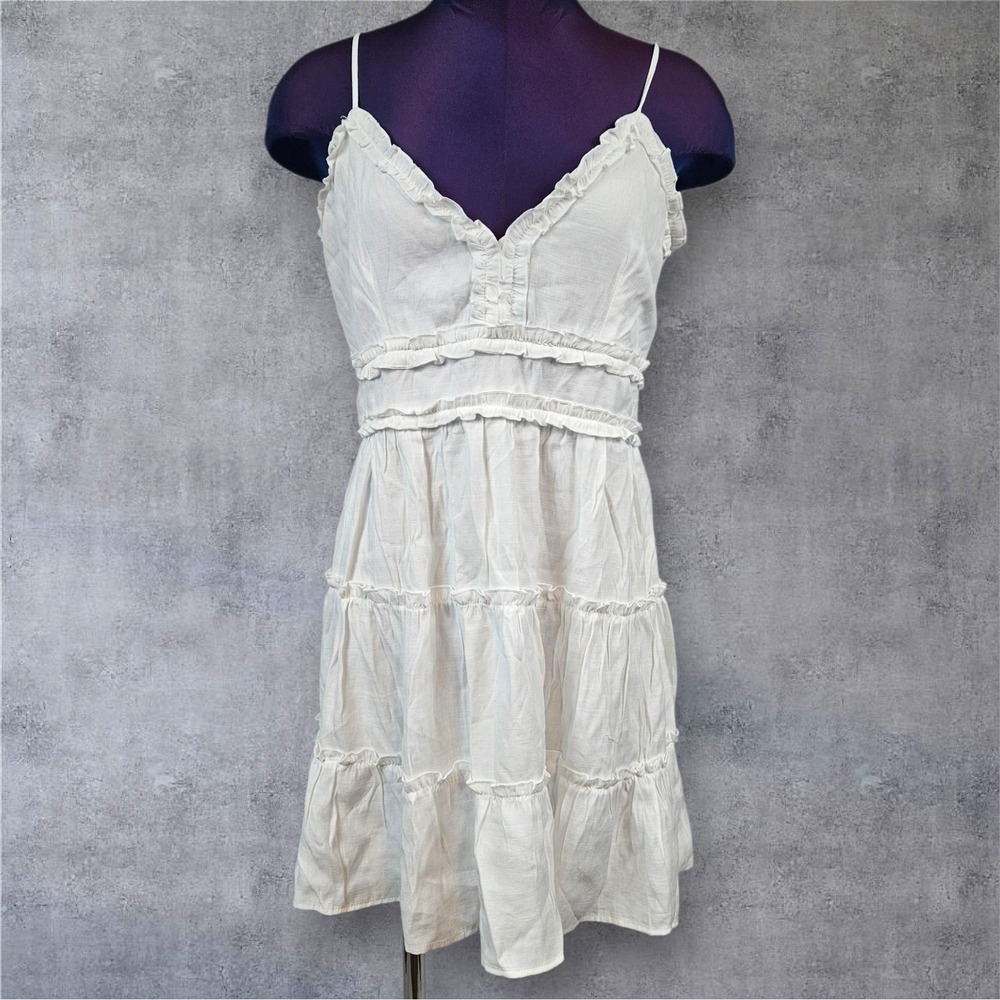Trixxi White Dress Sleeveless Ruffle Tiered Sundress Spaghetti Straps Large H33